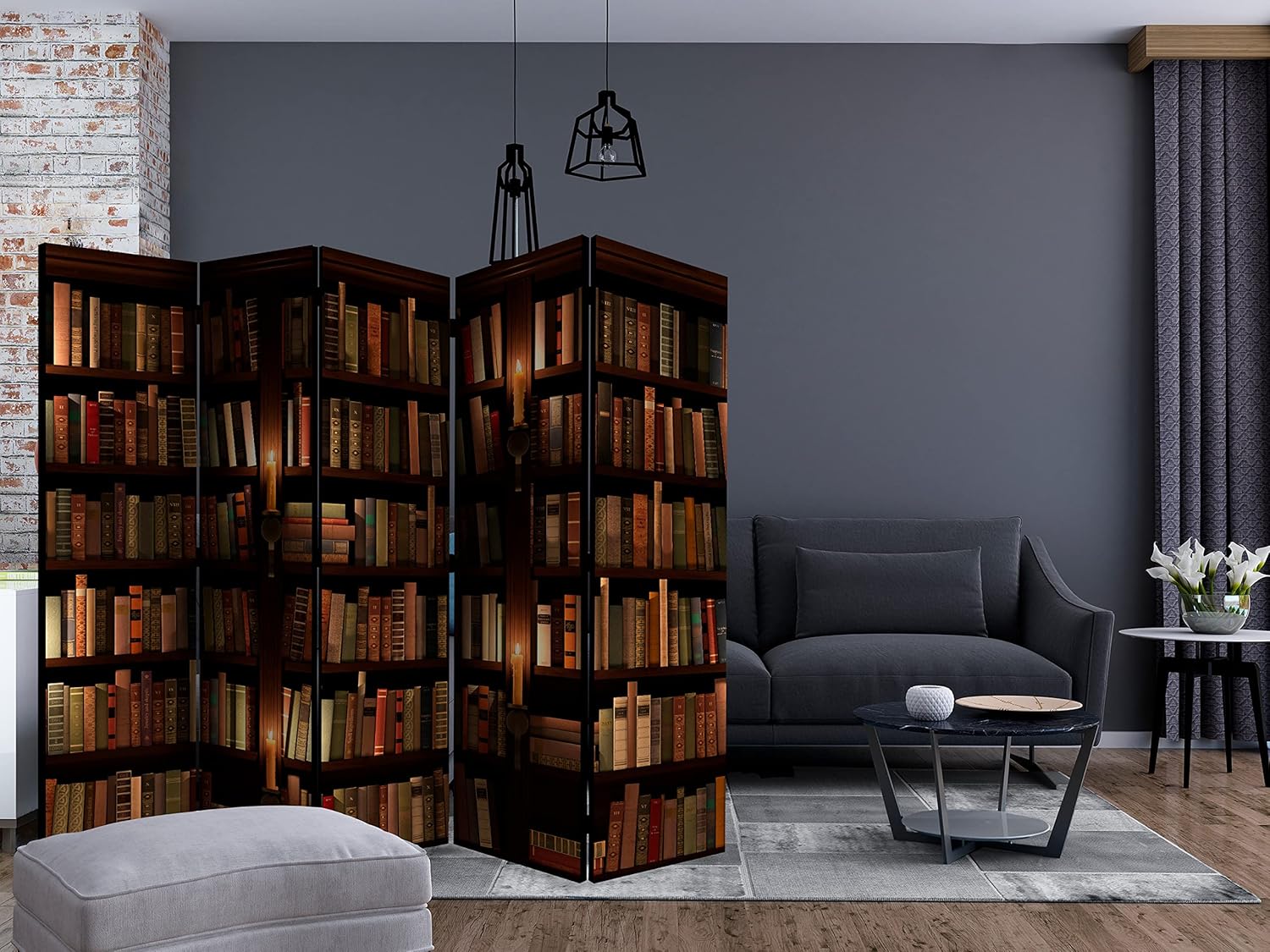murando - Paravent Raumteiler Innen Bibliothek 225x172 cm einseitig auf Vlies-Leinwand Bedruckt Trennwand Spanische Wand Sichtschutz Raumtrenner Bücher Lesezimmer f-B-0142-z-c ZY8198124