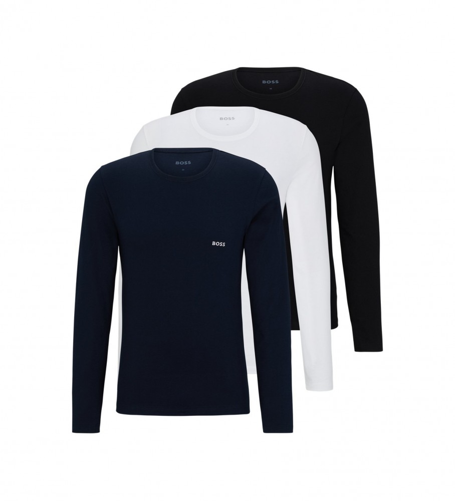 Pacote com 3 camisetas com logo da BOSS - preta, branca e azul marinho.