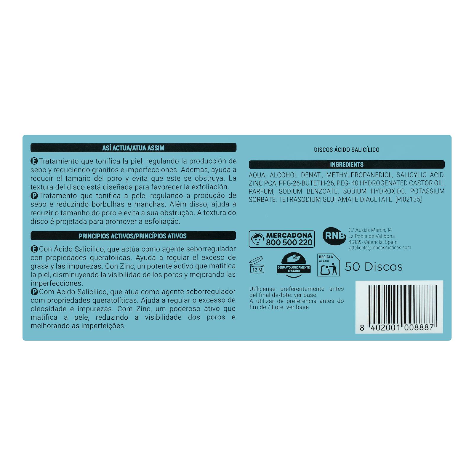 Disques imprégnés d'acide salicylique Deliplus Oil Free, purifiants et séborégulateurs.