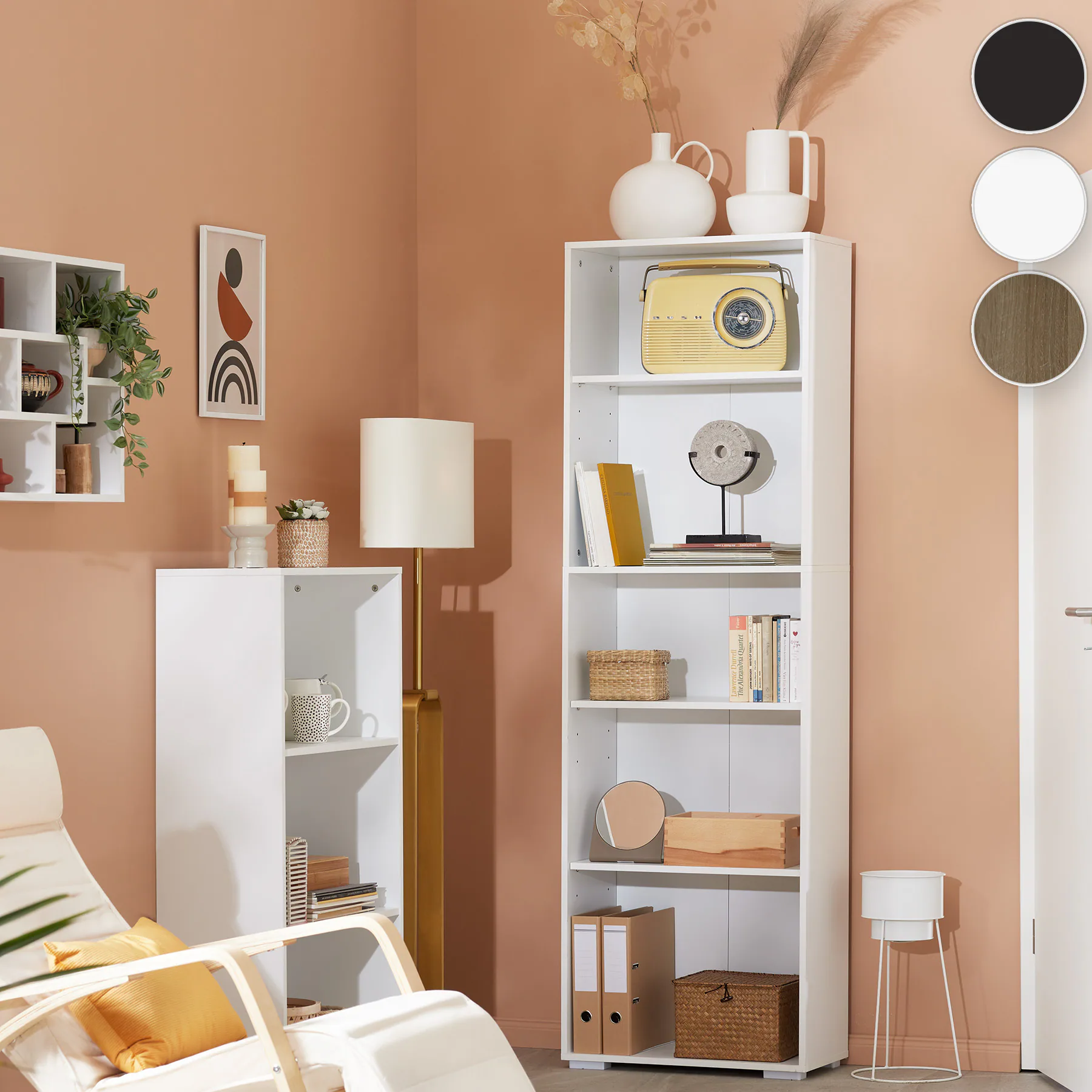 tectake® Bücherregal, MDF, bodenschonende Kunststofffüße, 60 x 30 x 190 cm