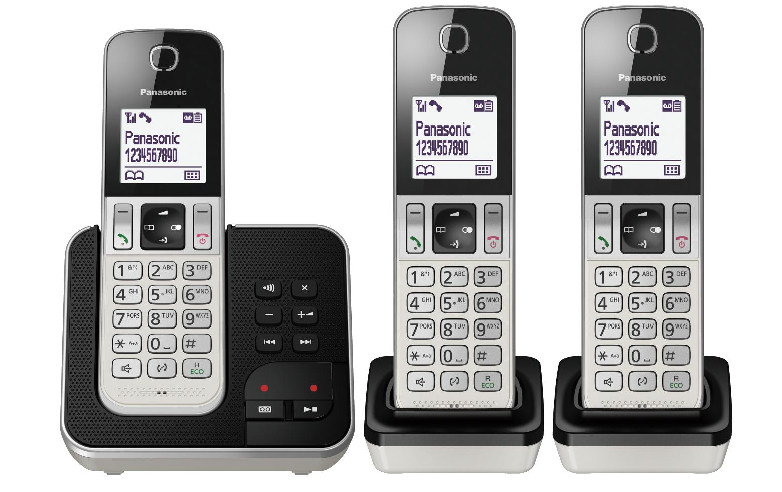 Schnurlostelefon KX-TGD323SLW Trio Schwarz/Silber<br>Grosses 3-fach DECT-Schnurlostelefon Set