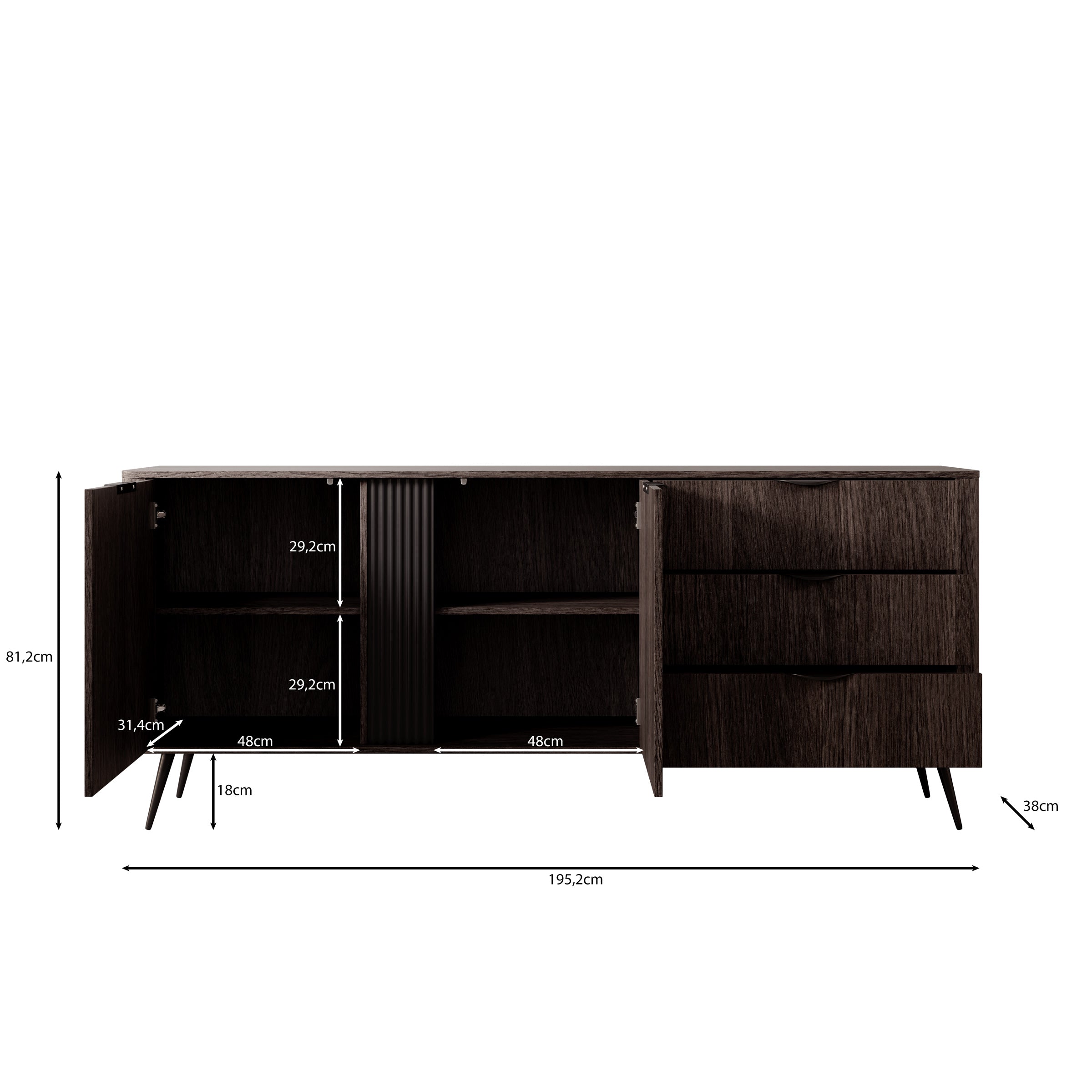 Victoria - Dressoir - Donker eiken - 195x38x81 cm