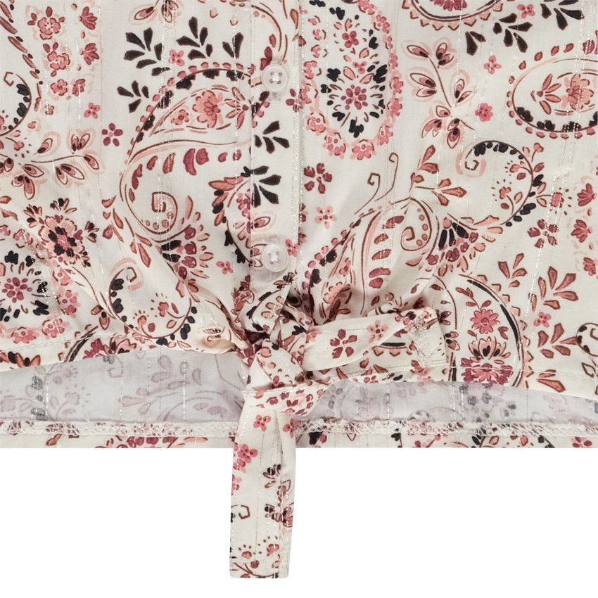 Chemise manches courtes forme boîte imprimé fantaisie pour fille - Ecru