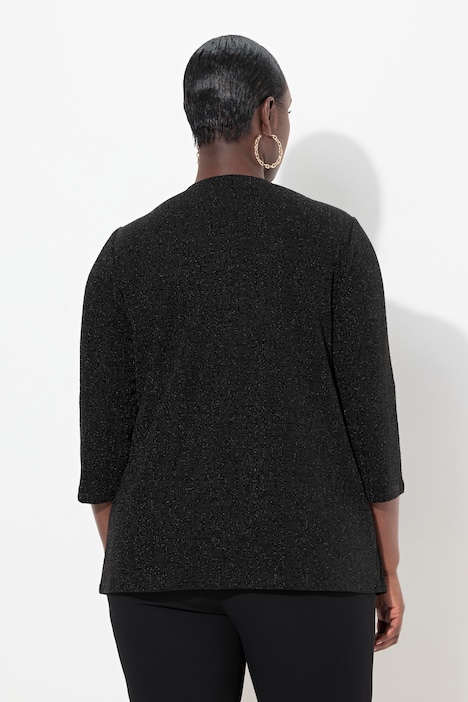 2-in-1-Blusenshirt, Glitzer, V-Ausschnitt, 3/4-Arm