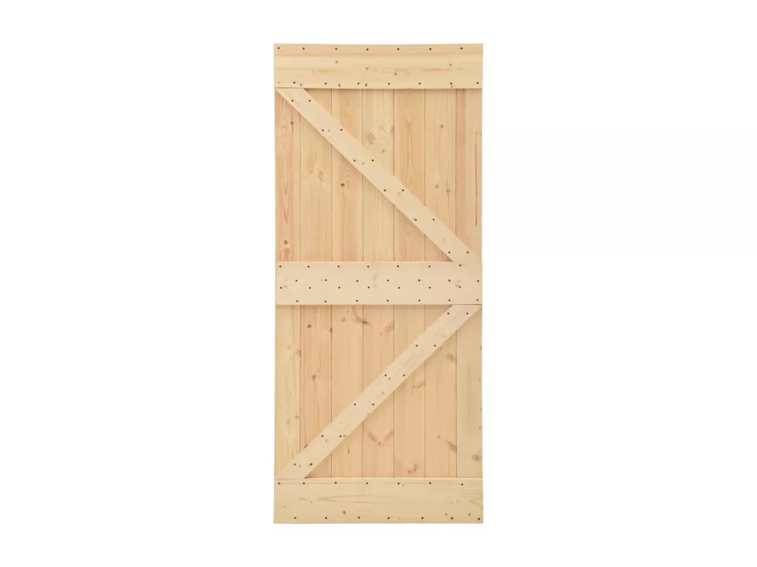 Porte coulissante et kit de quincaillerie 100x210 cm Pin massif