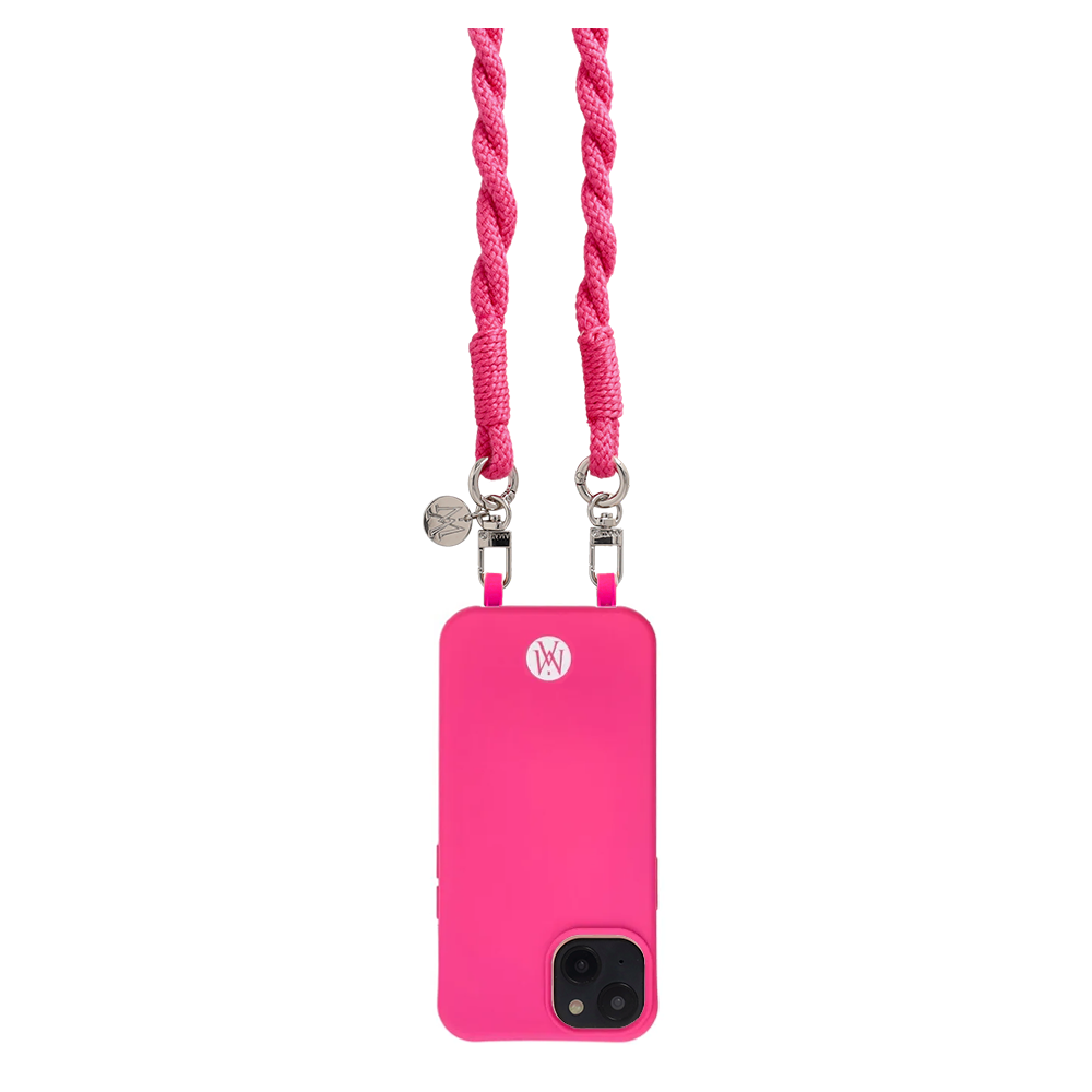 Handgemachte Handykordel Gedrehtes Umhängeband für Handyhüllen Silver - Hot Pink
