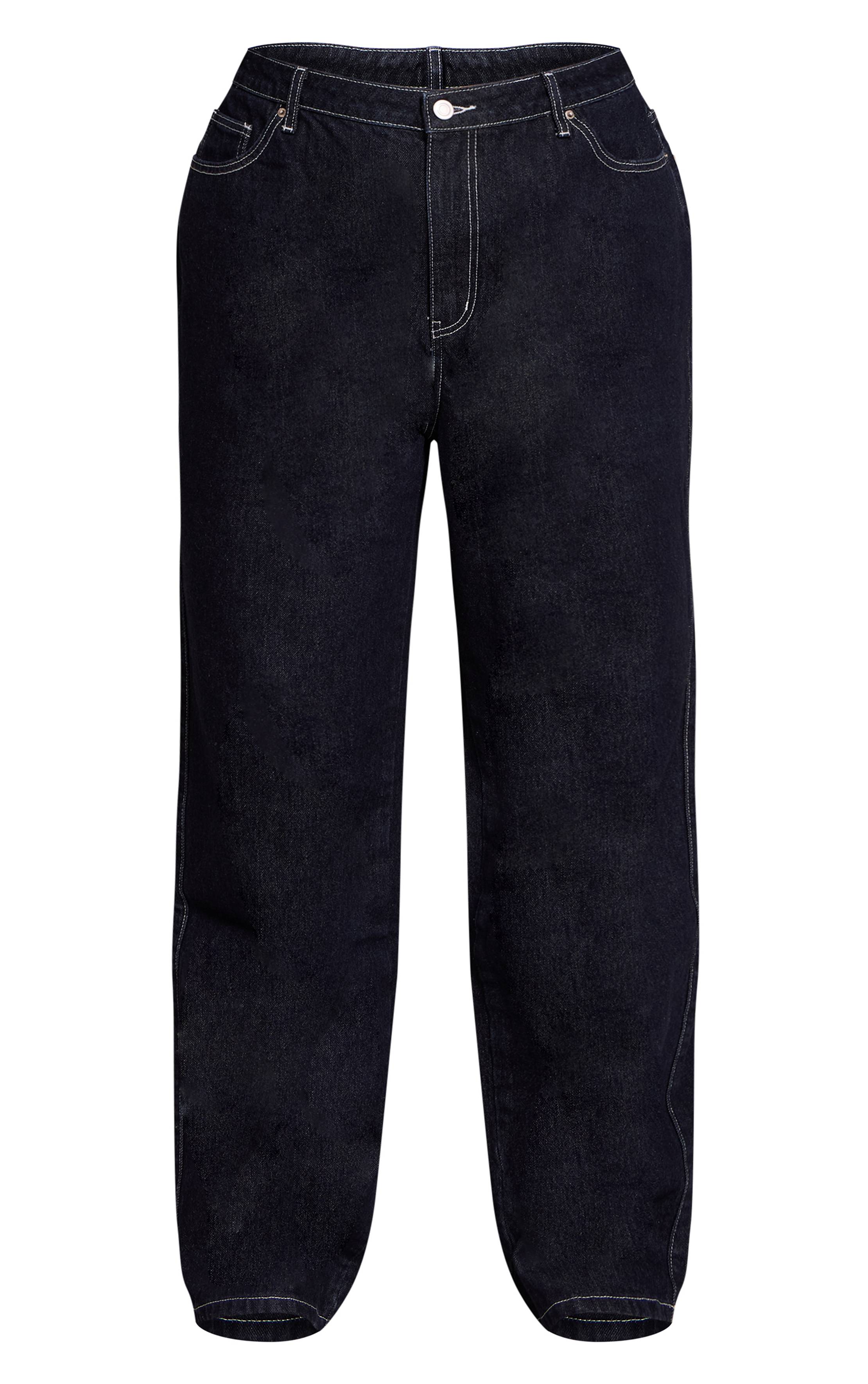 Raw Indigo Wash Jean Droit Taille Haute En Denim Indigo Brut Grande Taille
