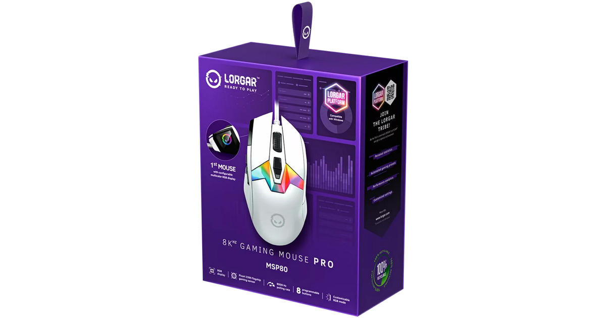LORGARMSP80 gaming muis  (Wit, 100 - 26000 dpi, RGB, RGB display)