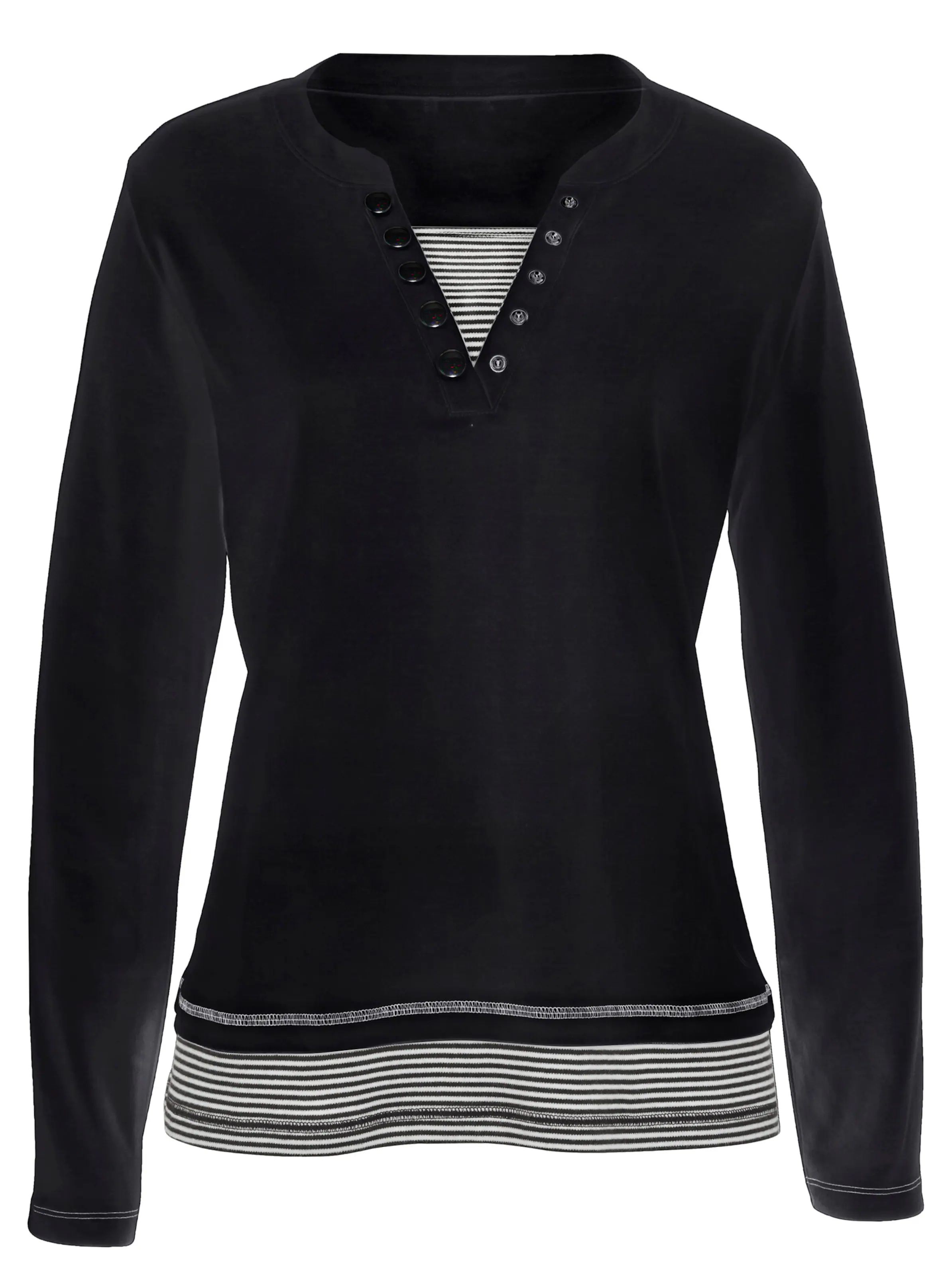 Shirt in schwarz-ecru-geringelt