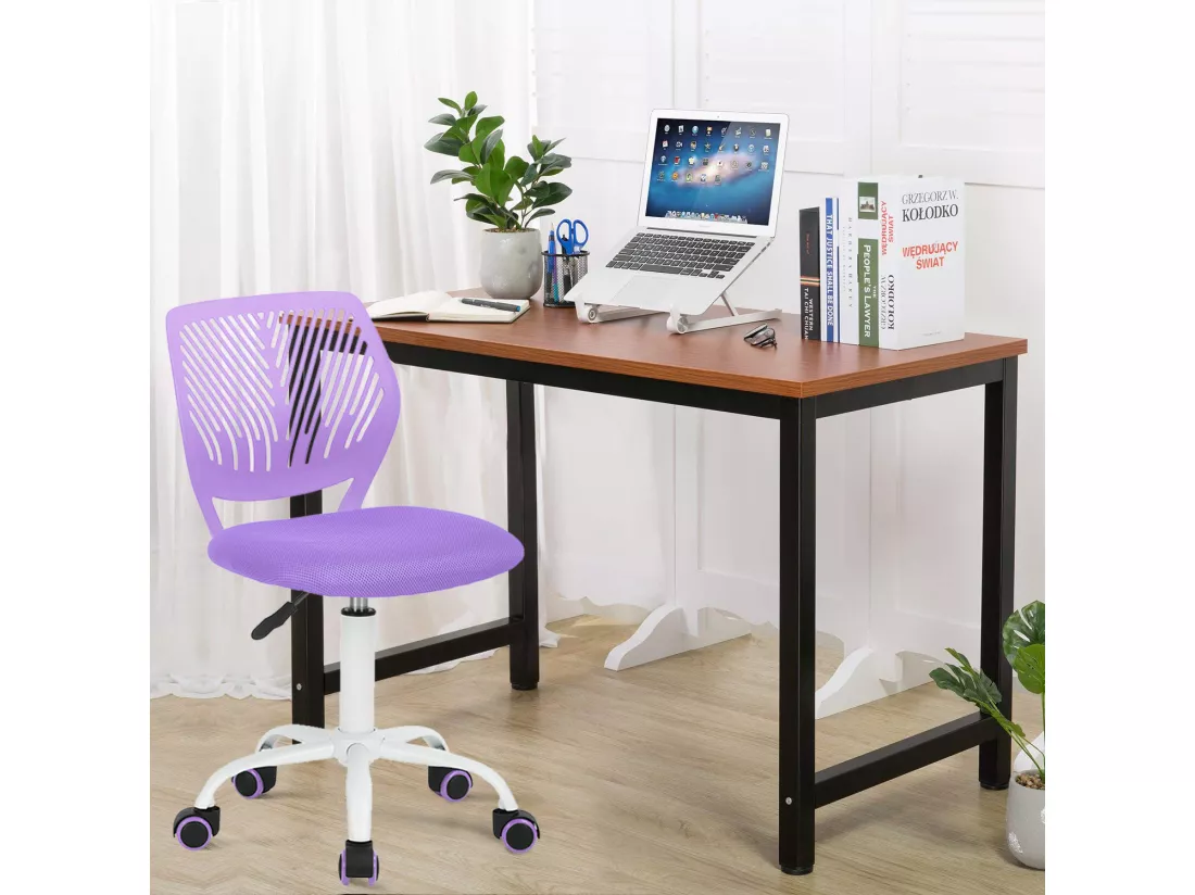 URBAN MEUBLE Chaise de bureau pivotante violet, dossier ergonomique, revêtement en maille, hauteur réglable, style moderne, pour la maison et le bureau