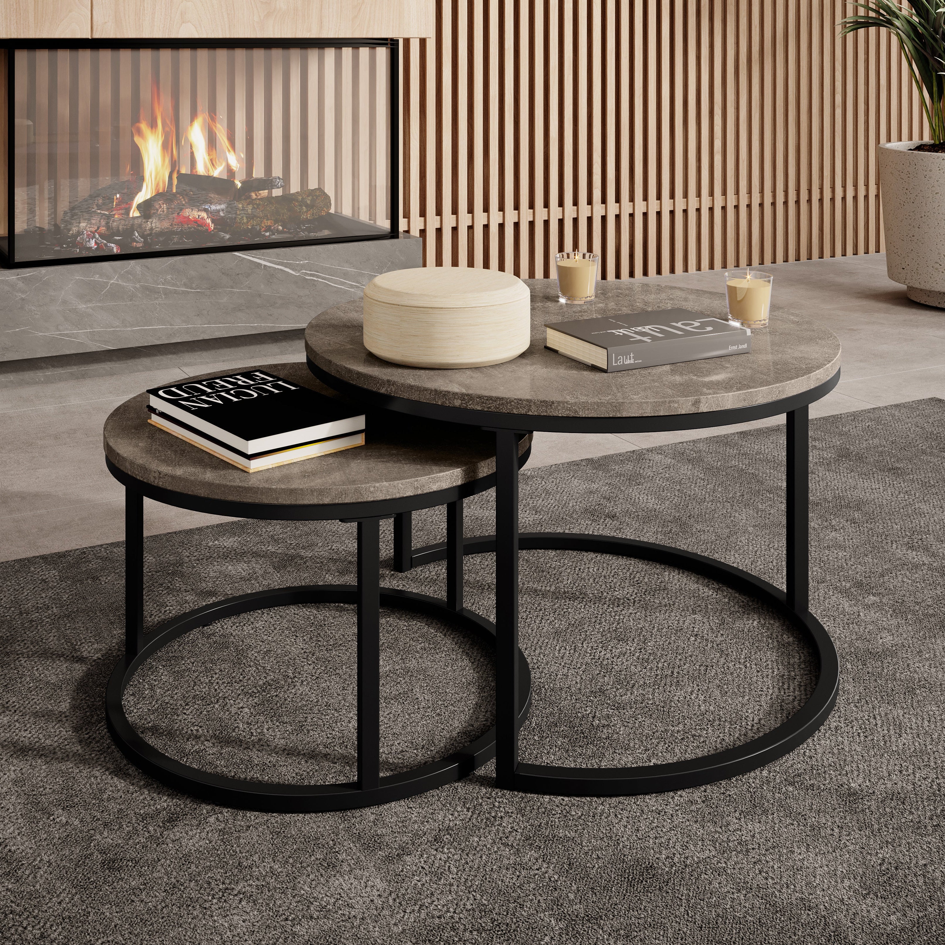 Rica - Salontafel set van 2 - Grijs marmerlook