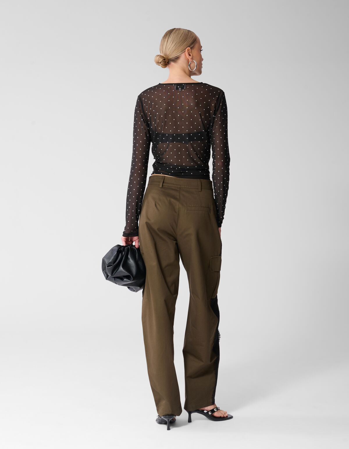 Studded Mesh Top Zwart