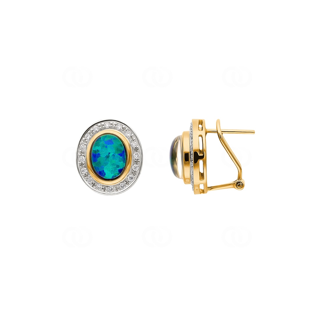 Ohrclip 750/18 K Gelbgold mit Opaltriplette und Diamanten 0.30 ct H/si