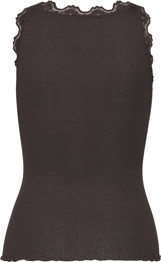 Rosemunde Silk top w/ lace Dark espresso