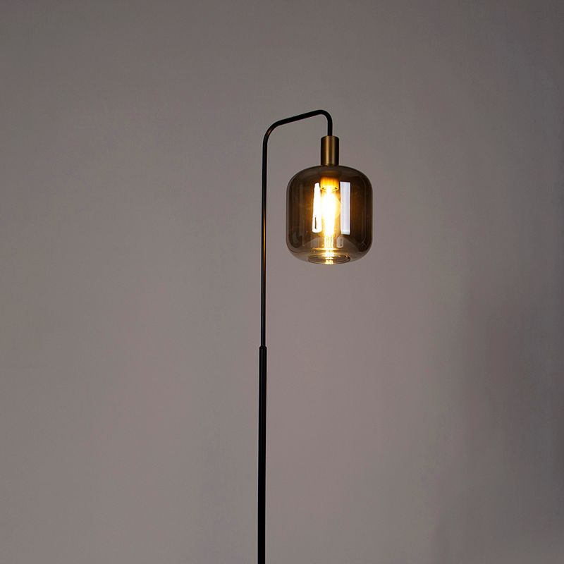 Design vloerlamp zwart met goud en smoke glas - Zuzanna