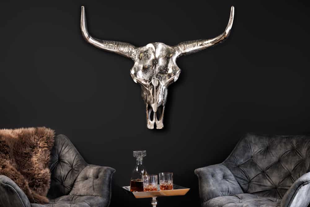 Design Schädel MATADOR 70cm silber Aluminium Wanddekoration
