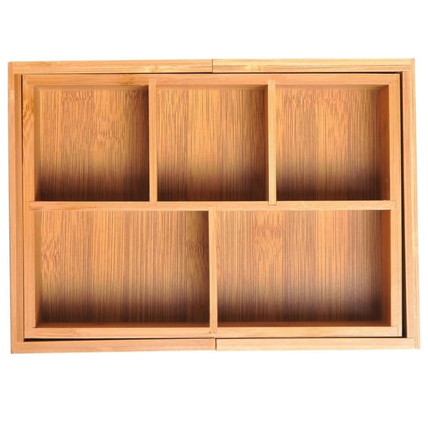 Oppbevaringsboks, Skufforganisator, Uttrekkbar Organiser, Bambus, Natur, 24,6 X 17,6 X 7 Cm