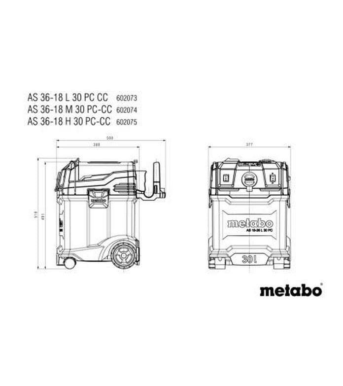 Metabo Akku-Nass-/Trockensauger AS 36-18 H 30 PC-CC Solo Akku-Sauger der Staubklasse H mit integrierter Filterabreinigung