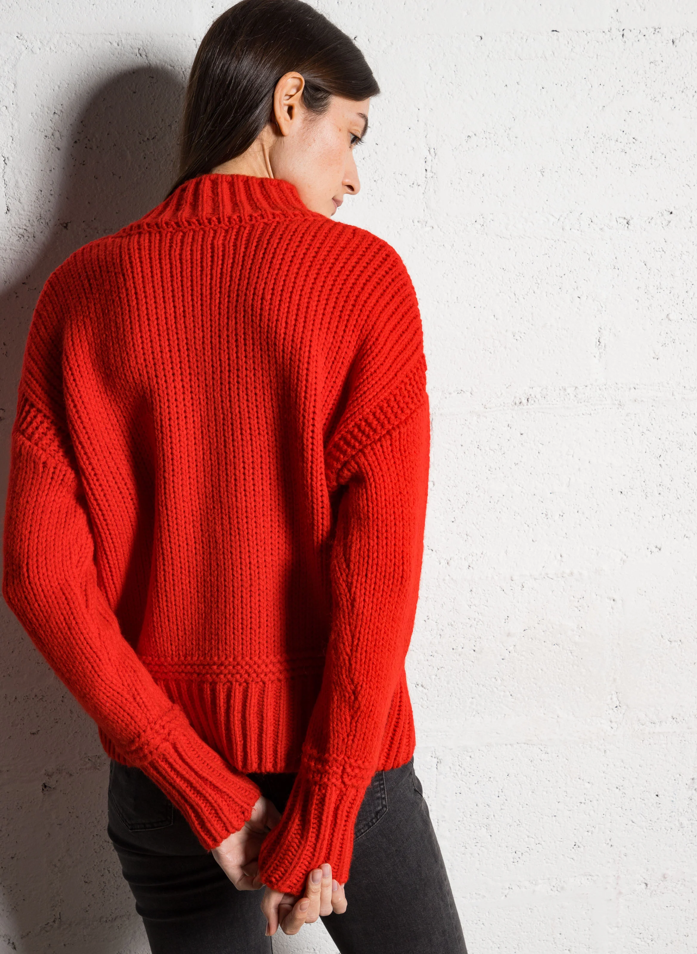 CASSIDY - Pull oversize col montant en laine mélangée | Rouge