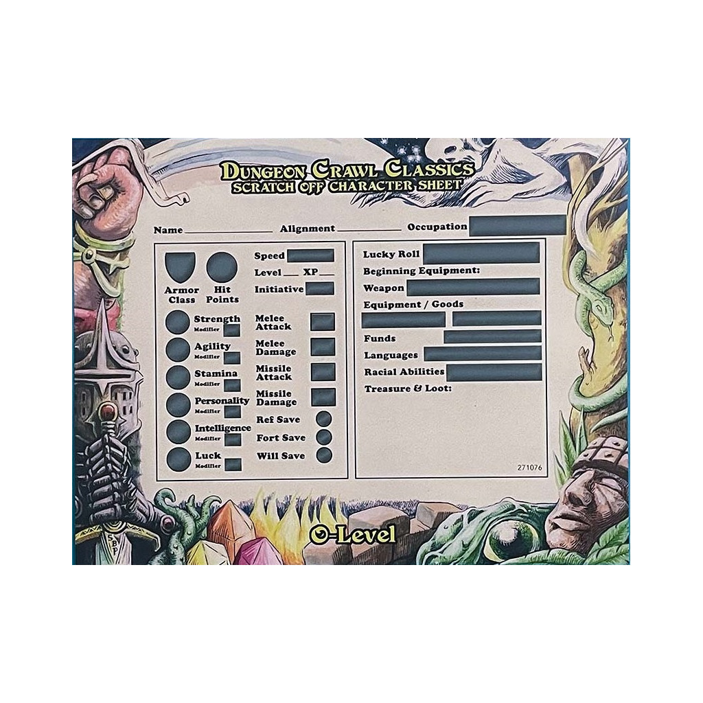 Dungeon Crawl Classics - 0-Level Scratch Off Character Sheets