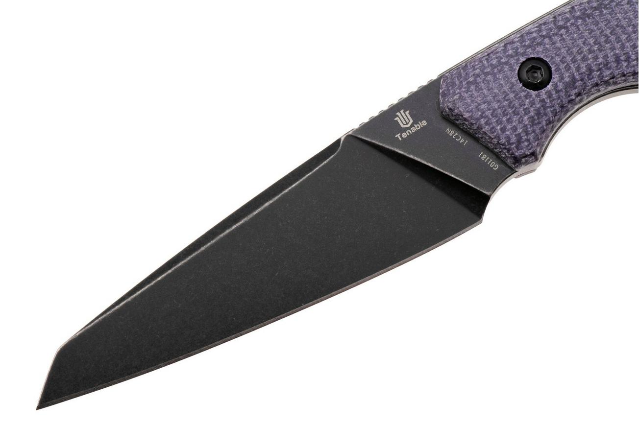 Tenable Knives Parr G011B1 Blackwashed 14C28N, Purple Micarta, vaststaand mes, Jonathan Styles design
