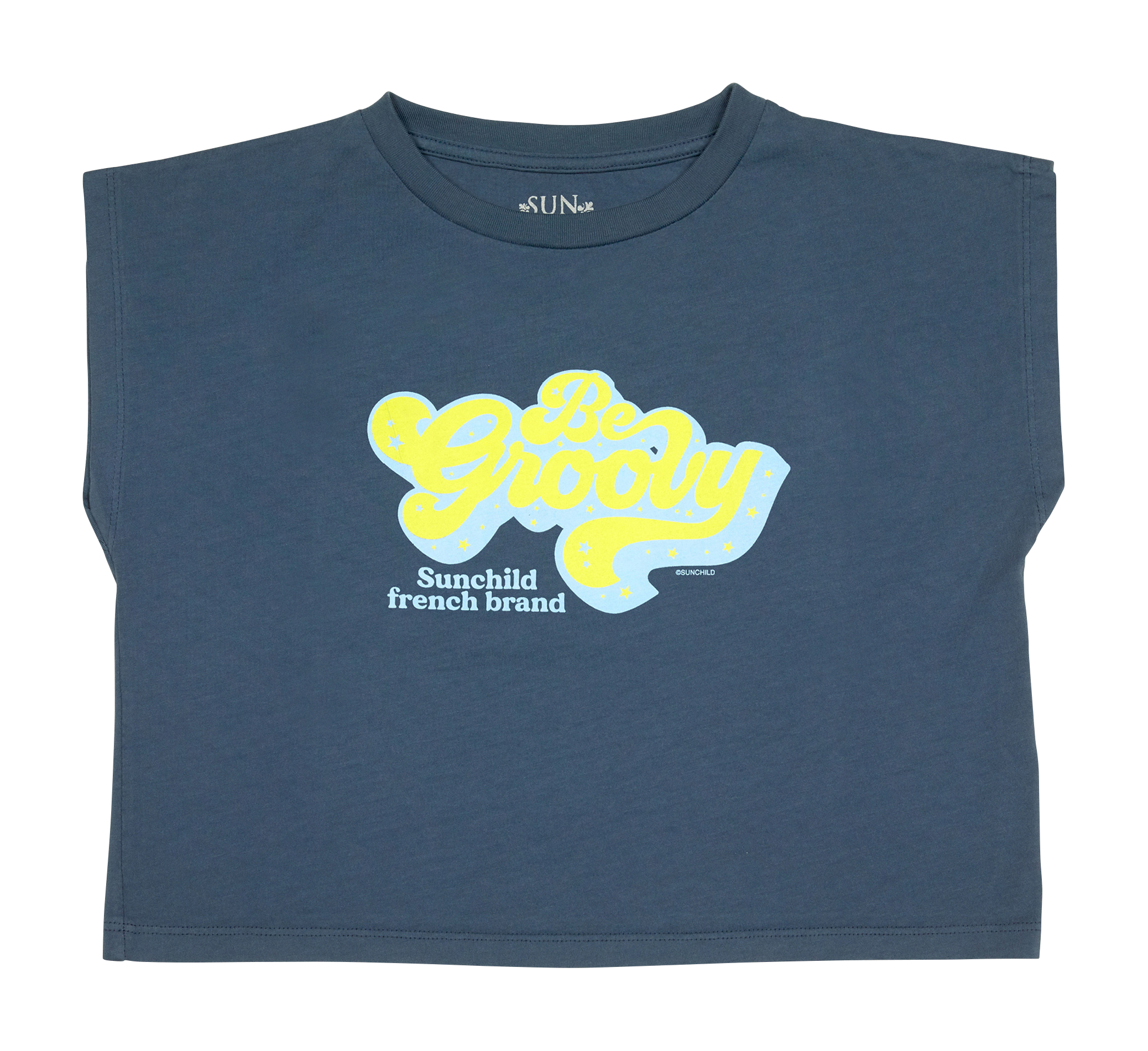 GROOVY - Tee-shirt col rond imprimé en coton| Bleu