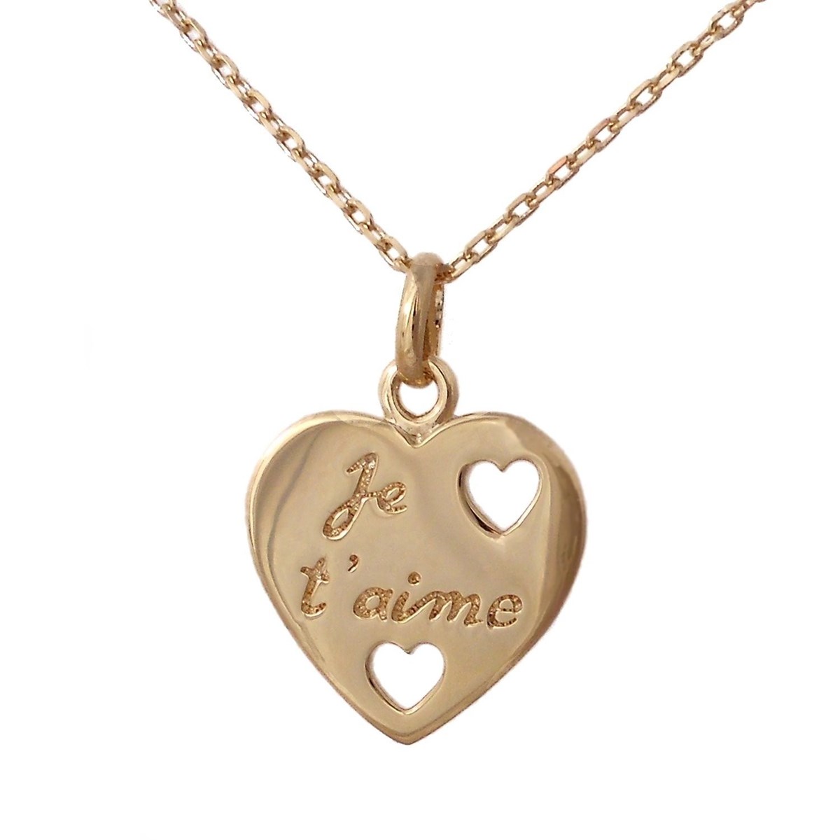 Collier coeur gravé Je t'aime Plaqué OR 750 3 microns