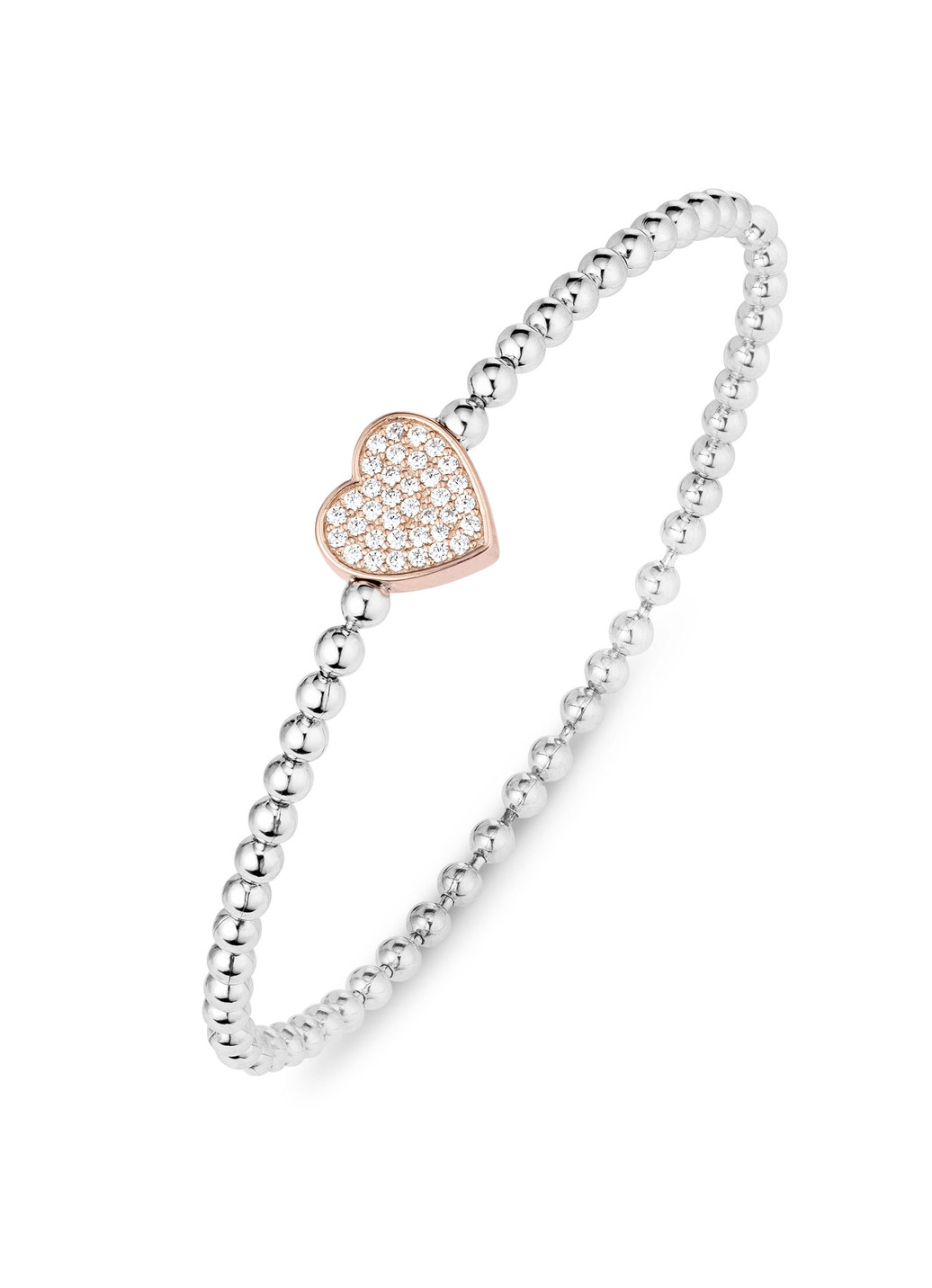Kugelketten-Armband aus Silber 925/- fein mit Zirkonia-Herz