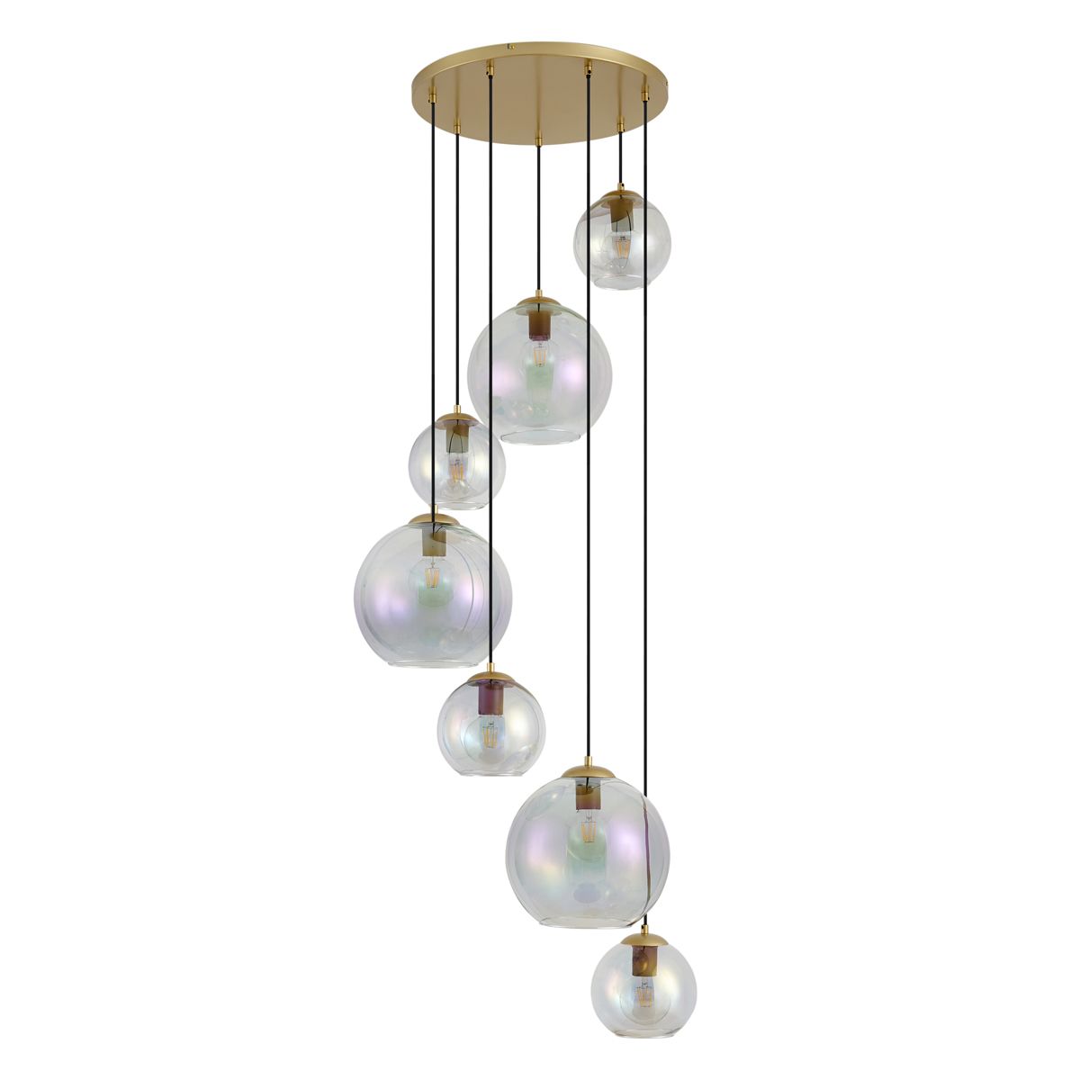 Art Deco hanglamp goud met regenboog glas 7-lichts - Sandra
