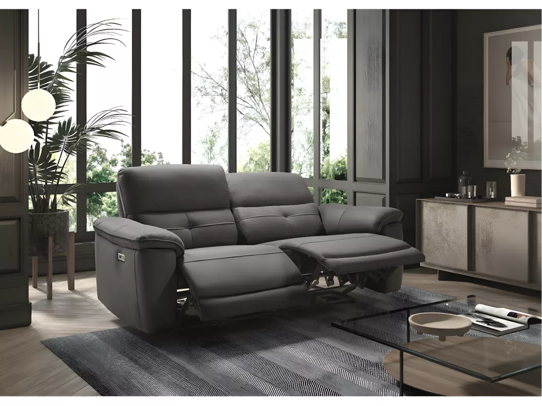 Canapé de relaxation électrique en microfibre Kleman-Couleur Beige-4 places relax électrique