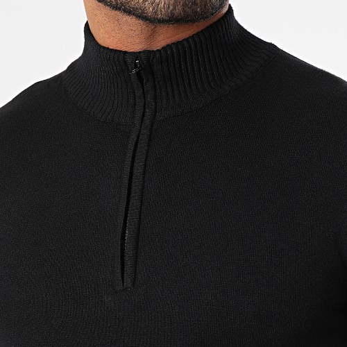 Pull Col Montant Zippé Noir