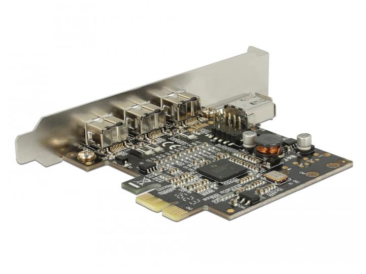 Delock PCI-Express-Karte 3x FW B extern   1x intern FW A PCI Express Karte mit 3 externen FireWire B- und einem internen FireWire A-Anschluss