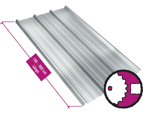 PRECIT trapeziumdakplaat W45LR, verzinkt, vaste breedte 1075 mm x dikte 0,5 mm (verkocht per meter van 150 tot max. 900 cm)