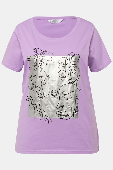 T-Shirt, Gesichter-Motiv, Rundhals, Halbarm