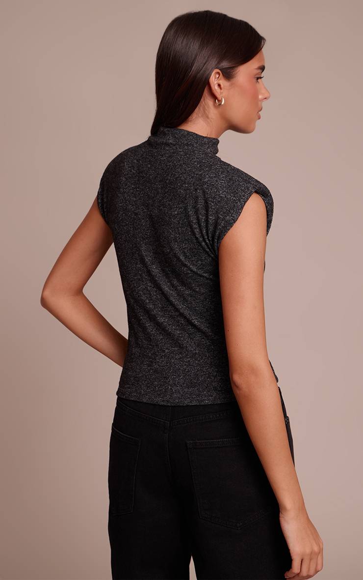 Charcoal Grey Haut Long En Maille Douce Col Montant Avec Détail D'épaules
