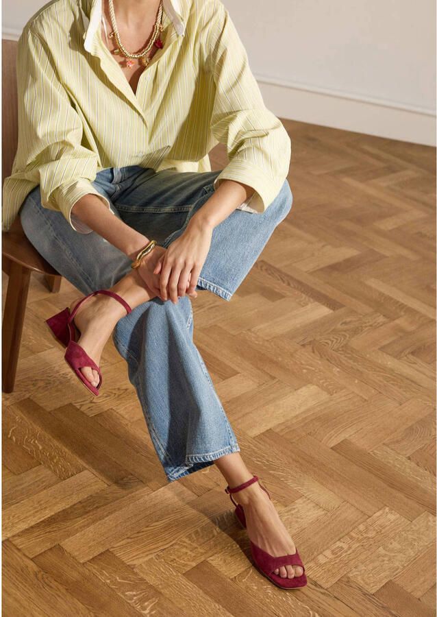 Manfield Dames Bordeaux rode suède slingbacks