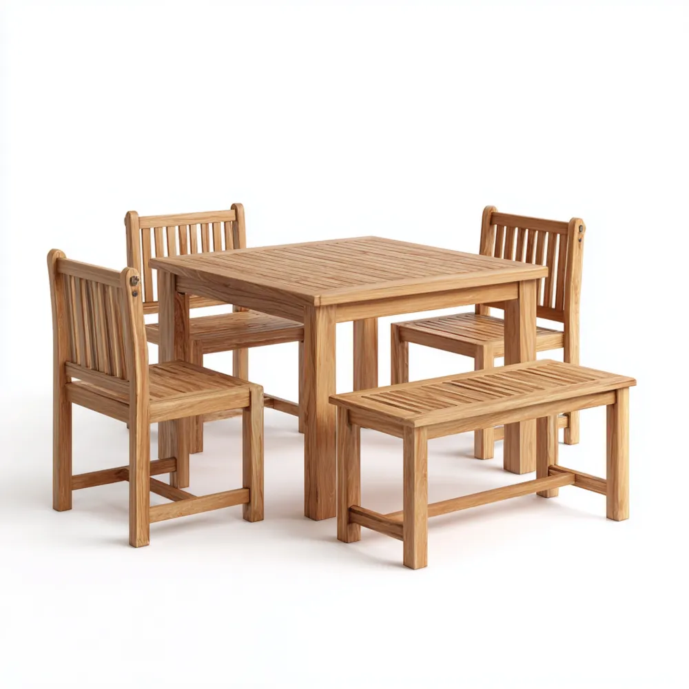 Garten-Esstisch-Set Teakholz 120x80x75 cm – Natürliche Holzfarbe – Kla