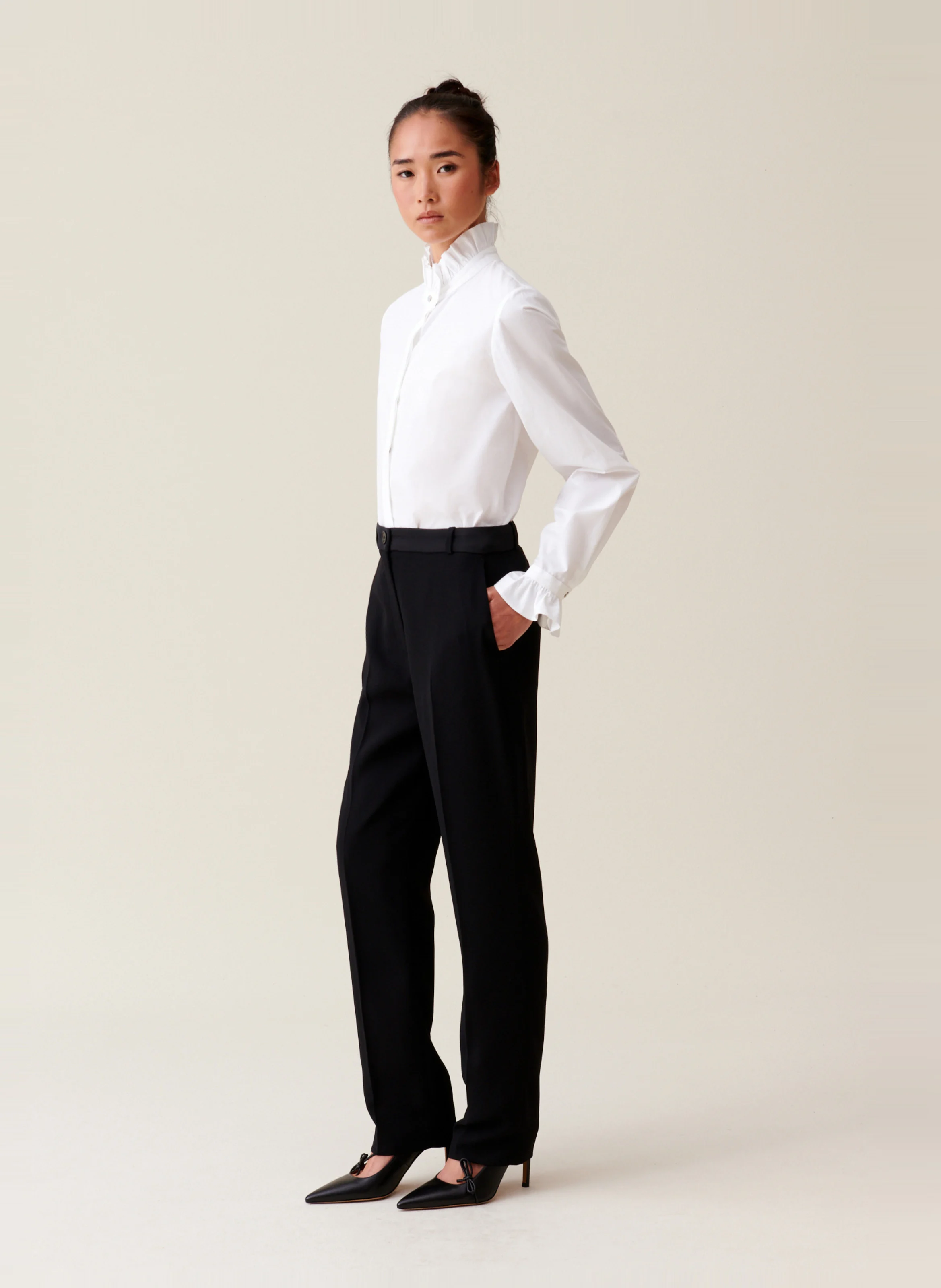 Pantalon droit à plis | Noir
