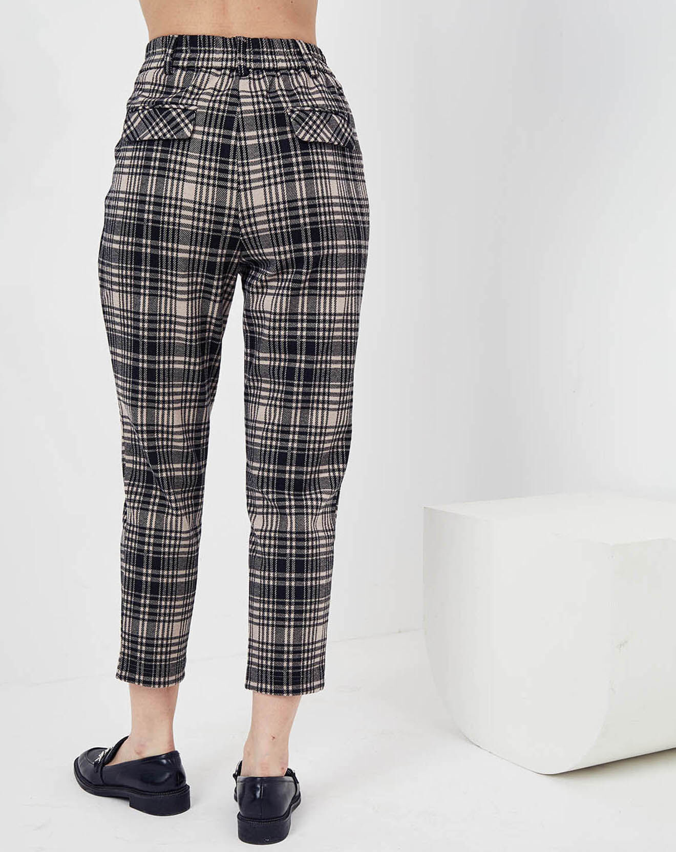 See u Soon Pantalon Galanthus imprimé Prince-de-Galles beige/noir