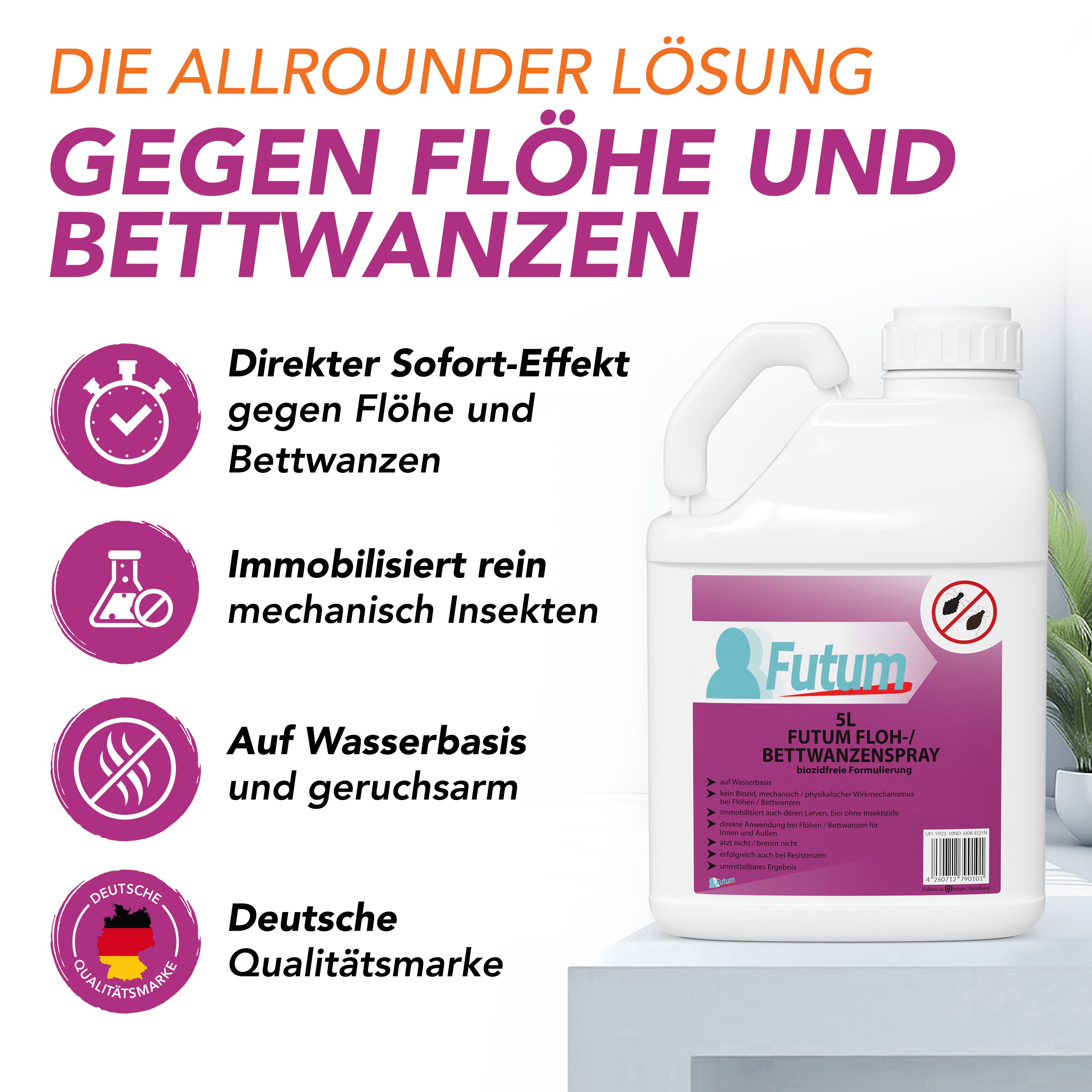 FUTUM 5L Bettwanzen- / Flohspray + TRIGGER