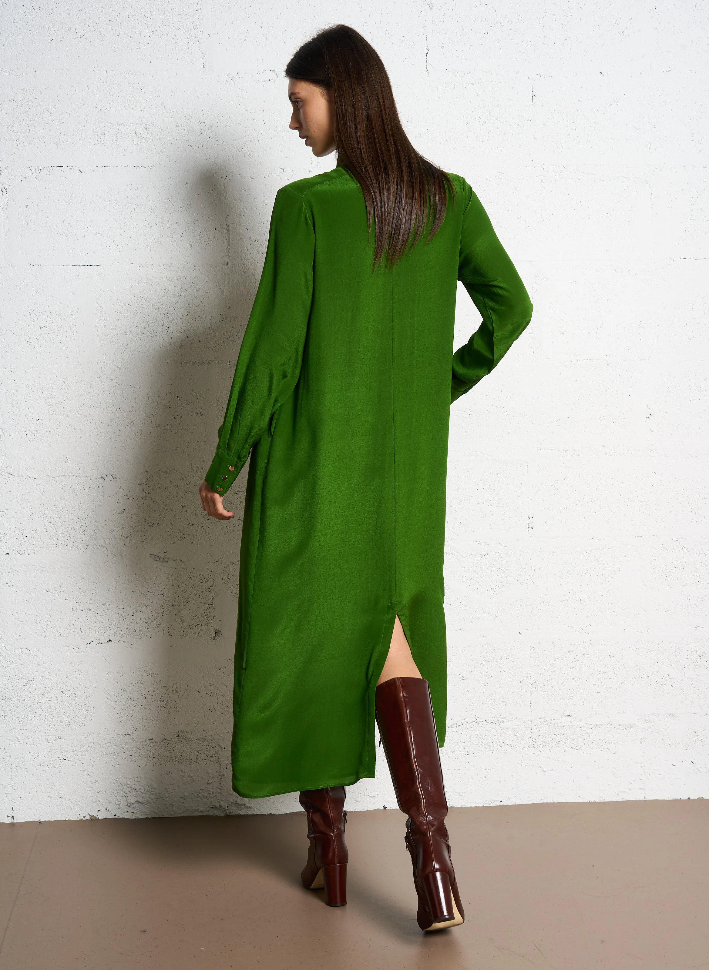 GRANT - Robe manches longues en soie | Vert