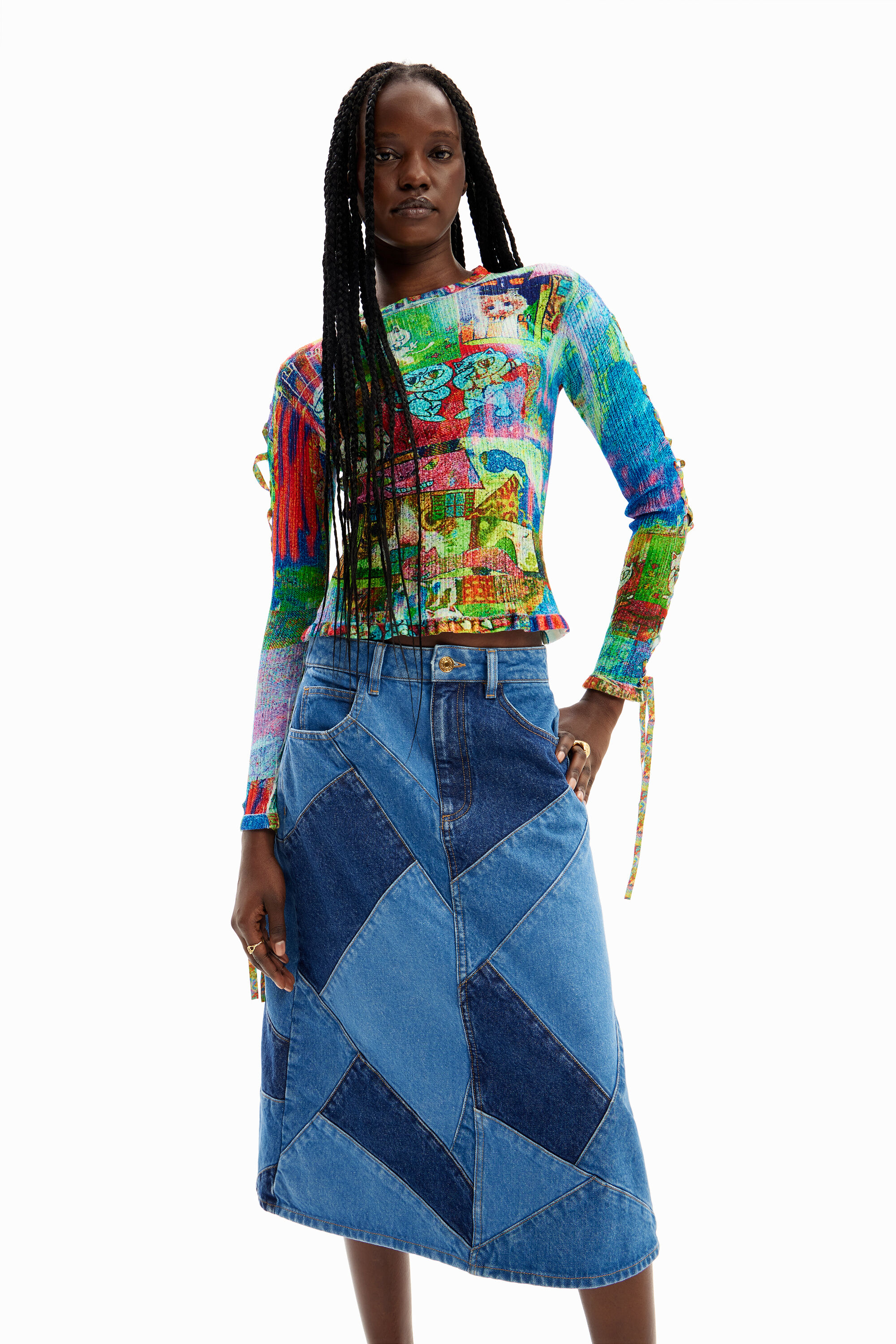 Saia jeans com patch María Escoté
