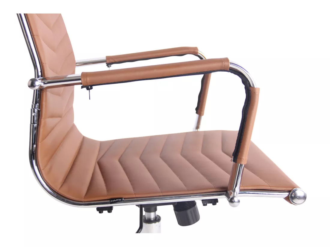 Chaise de bureau - Similicuir & Métal chromé - Marron clair - Batley