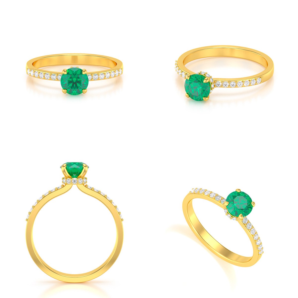 Bague ADEN Or 585 Jaune Emeraude et diamants 2.4grs