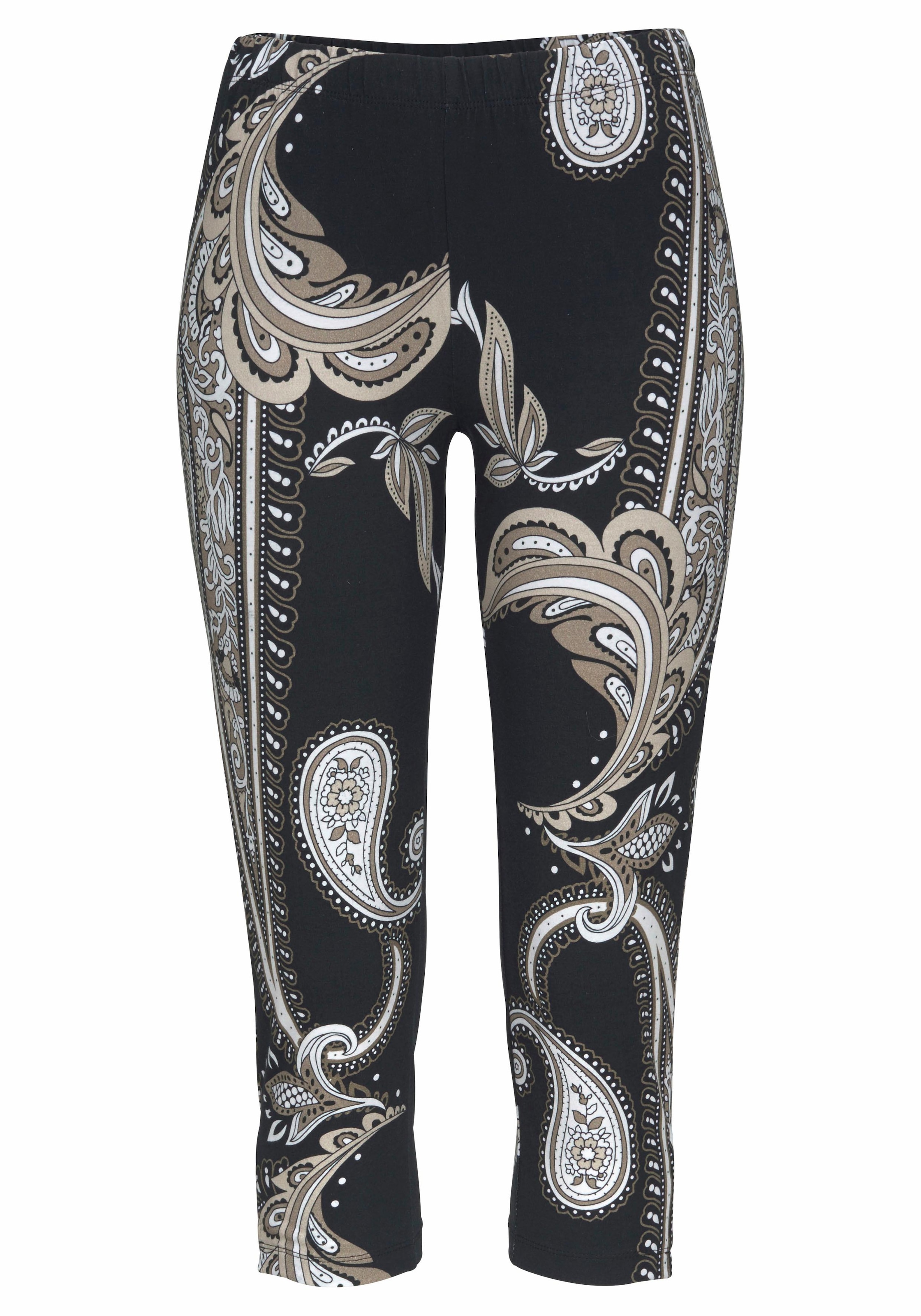 LASCANA Caprileggings  mit Zierbändern am Beinabschluss, Allover-Druck, 3/4-Länge