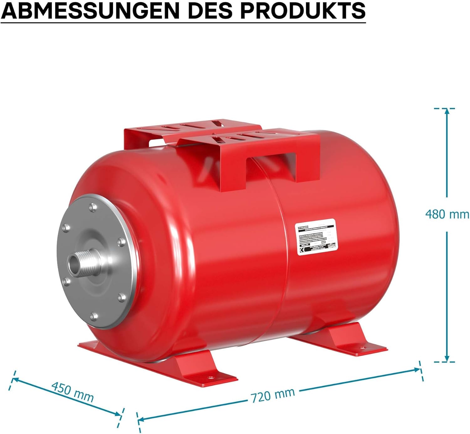 Wiltec Ausdehnungsgefäß 100 Liter, horizontaler Membrankessel für Hauswasserwerke und Druckerhöhungsanlagen mit EPDM Membran