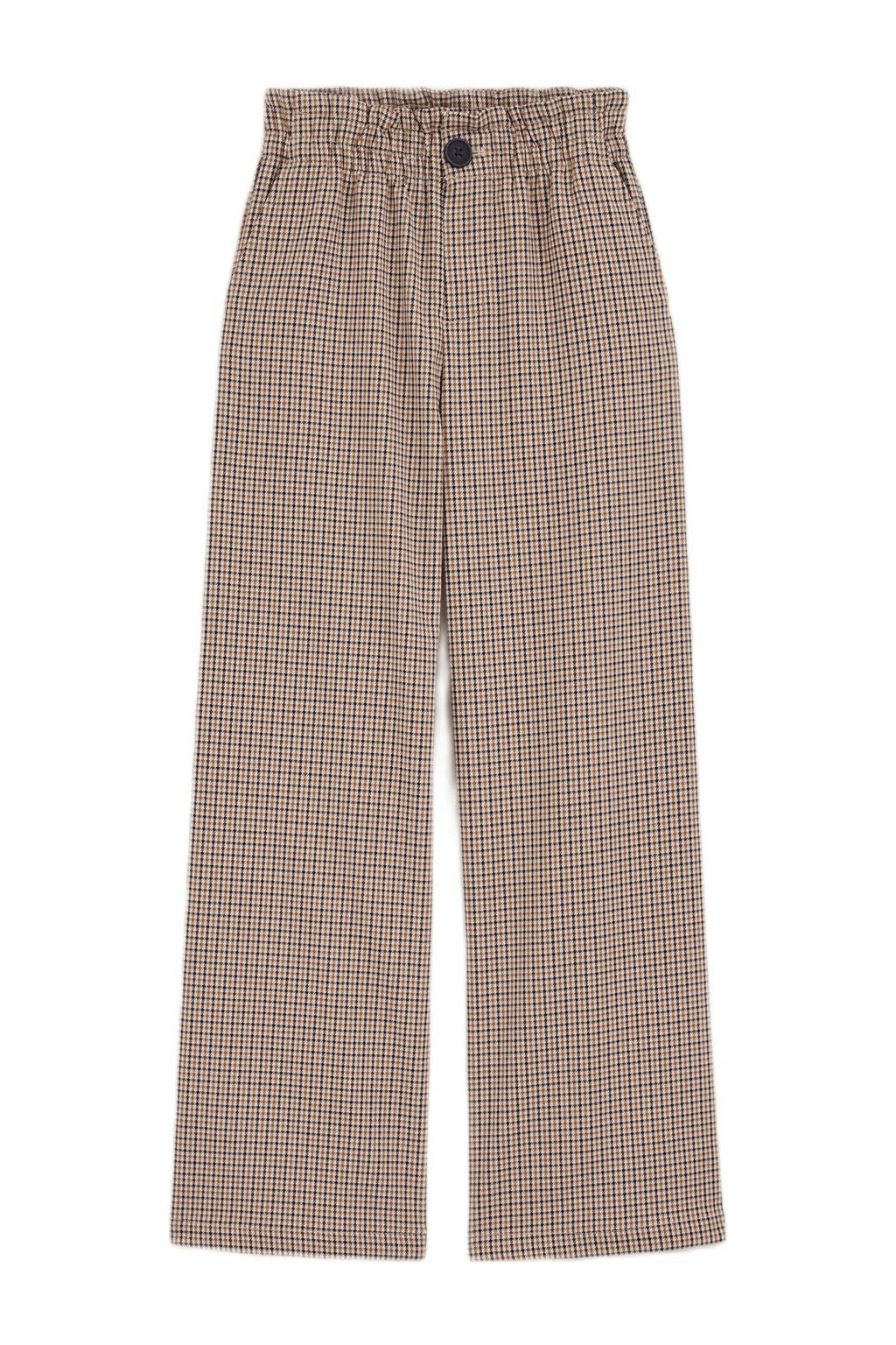 WE Fashion geruite straight fit broek beige/bruin/donkerblauw