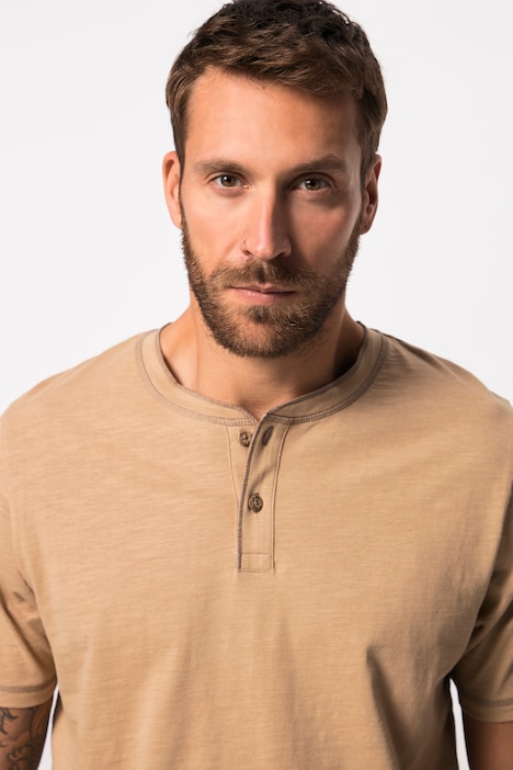 Henley, Halbarm, Flammjersey, Rundhals mit Knopfleiste, bis 8 XL