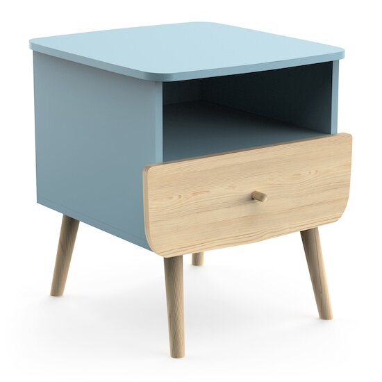 Firmiana Table de Chevet   Bleu Orage / Bois Naturel        de               CBA Meubles