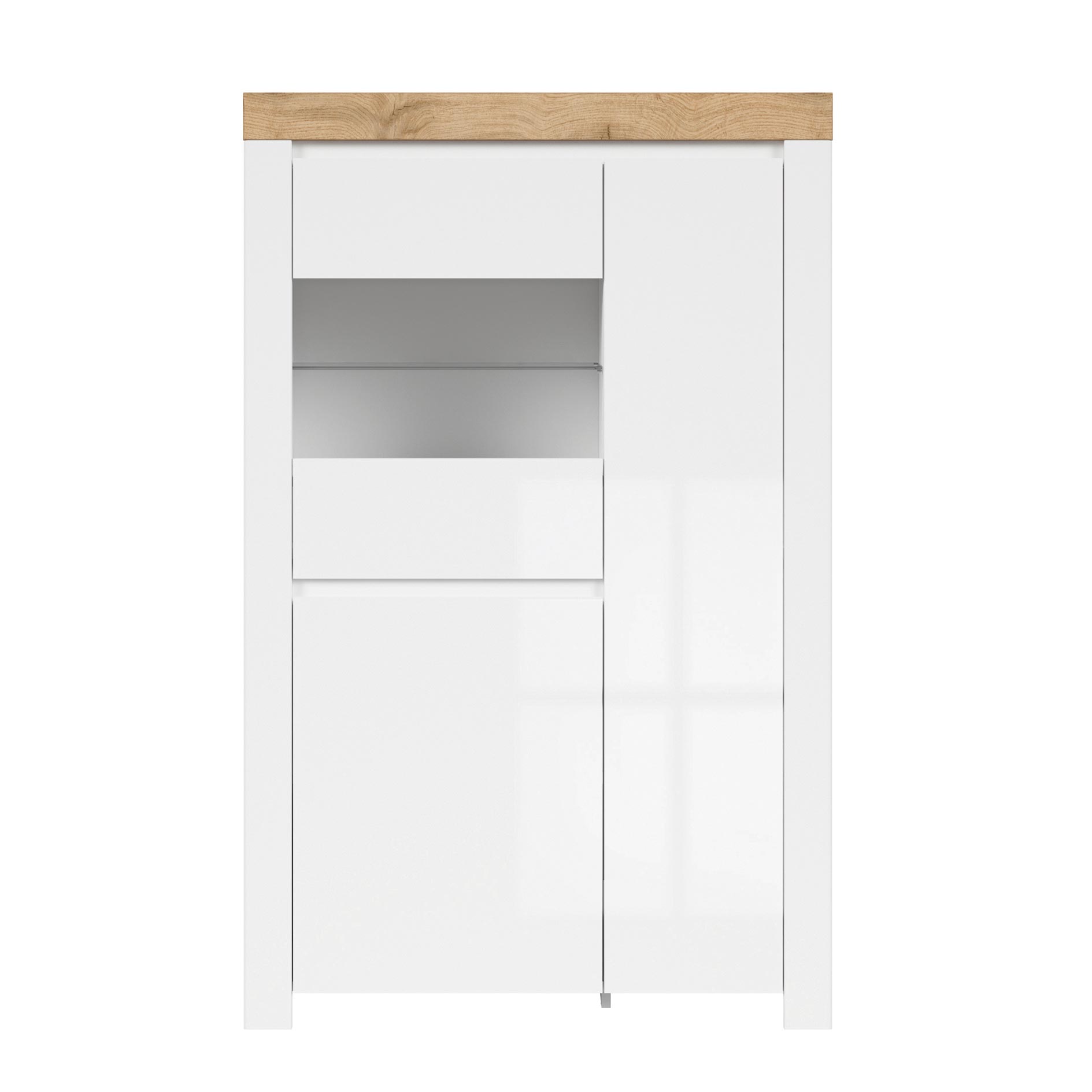 Highboardvitrine - weiß Hochglanz-Wotan Eiche - 157 cm hoch